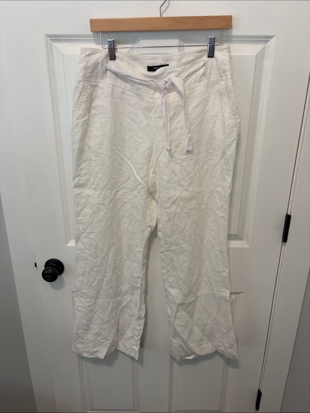 Style & Co. White Linen-Blend Drawstring Wide-Leg Pants